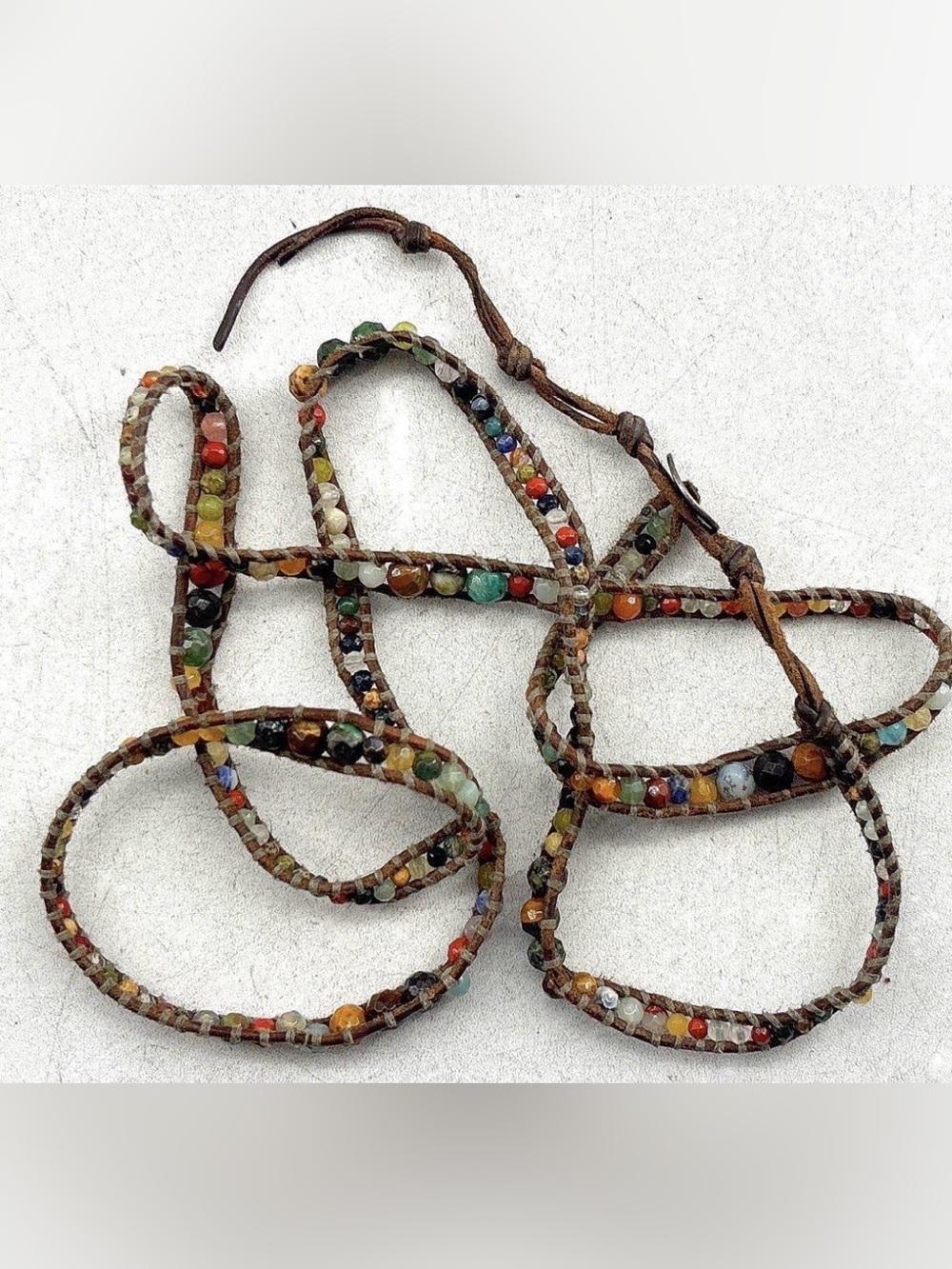 Chan Luu Graduated Multi Stone Natural Brown Leather Wrap Bracelet - Picture 10 of 11